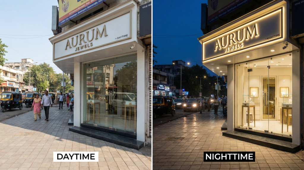 LED backlit store signage improving retail visibility day and night